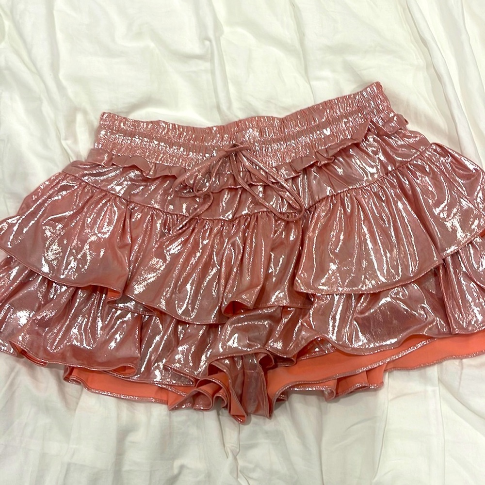 Metallic pink ruffle skirt